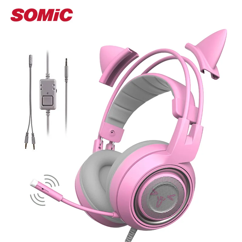 SOMIC G951s PS4 розовые наушники с кошачьими ушками с шумоподавлением 3,5 мм разъем для девочек детская игровая гарнитура с микрофоном для телефона