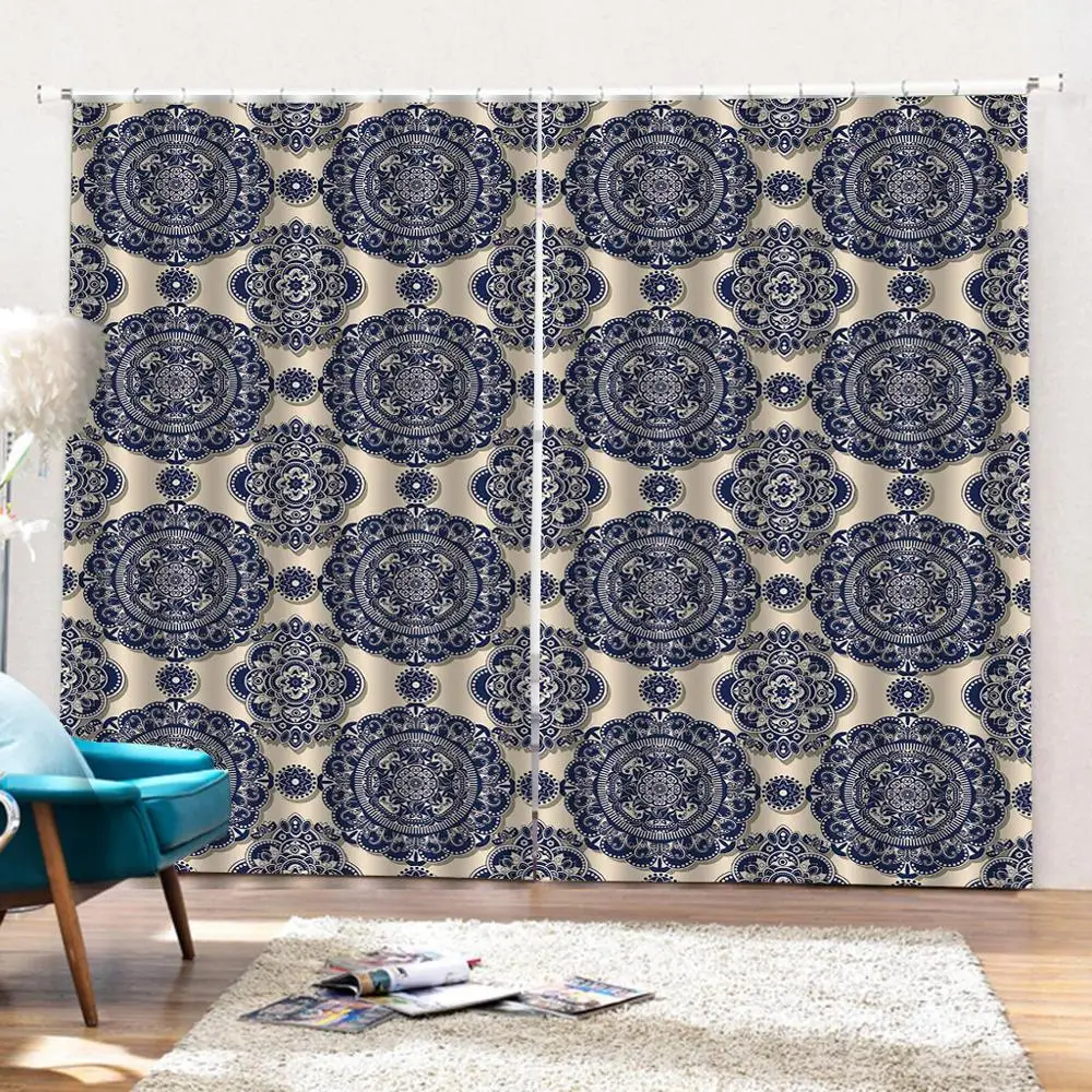 Пользовательские Ретро европейские узоры комнатные шторы большие окна Блэкаут