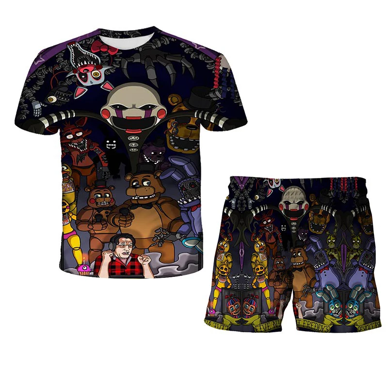 

3D printed in teddy bear five night T-shirt harajuku kid T-shirt + shorts boy/girl costume kid T-shirt Kpop fp3 cartoon anime te