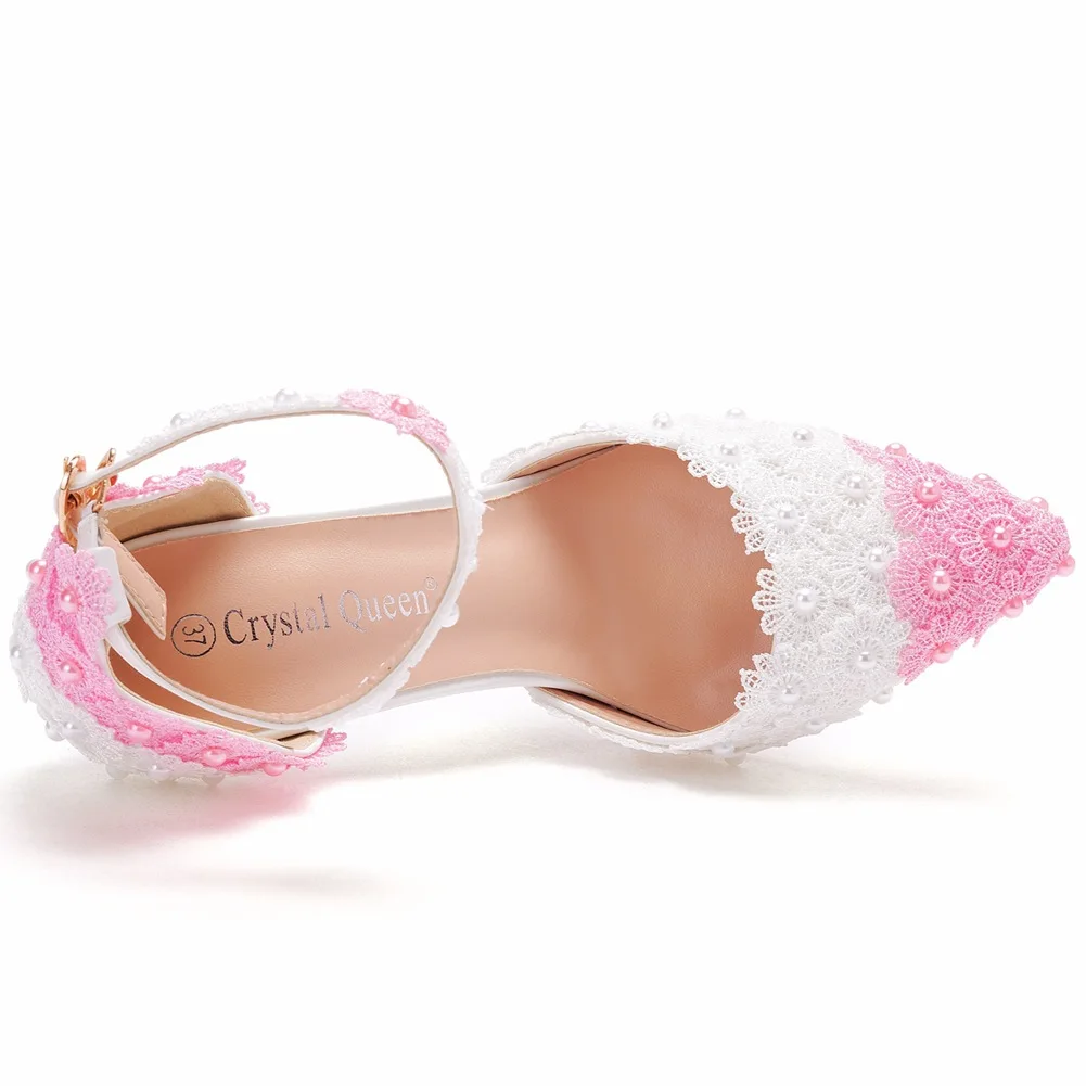 

Sandals Stiletto Heels Lace Denim Women's Suit Female Beige Summer Shoes Large Size Black Girls High Pearl Pointed Laces Clear C