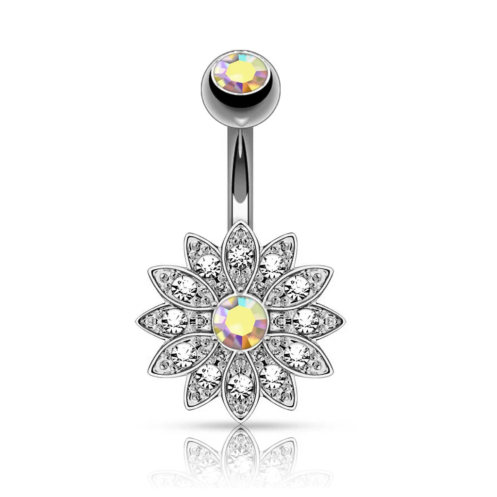 

14G Sun Flower Belly Button Rings Piercing Ombligo Nombril Pircing Navel Ring Pink Zircon Dangle Belly Piercing Jewelry
