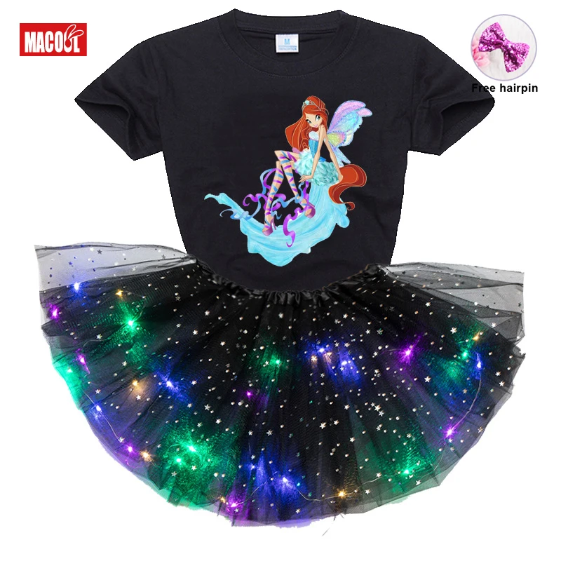 

Kids Girls Dress Sets Girls Clothes Sets Children Girls Cute Butterfly Girl Print Short Sleeve T-shirt+skirt+hairpin 3pc Sets
