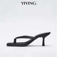 black square toe high heeled sandals 2021 summer leather sexy flip flops fashion women sandals outside modern slippers