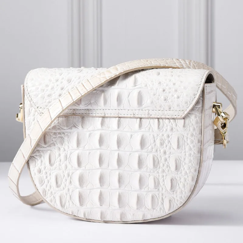 Crocodile Leather New Small Round Luxury Women's Single Shoulder Fashion Trend Crossbody Saddle Women Messenger Bags Handbags