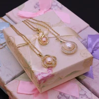 new style natural freshwater pearl necklace for women bread beads drill pendant copper chain 45 cm charms love romantic gift