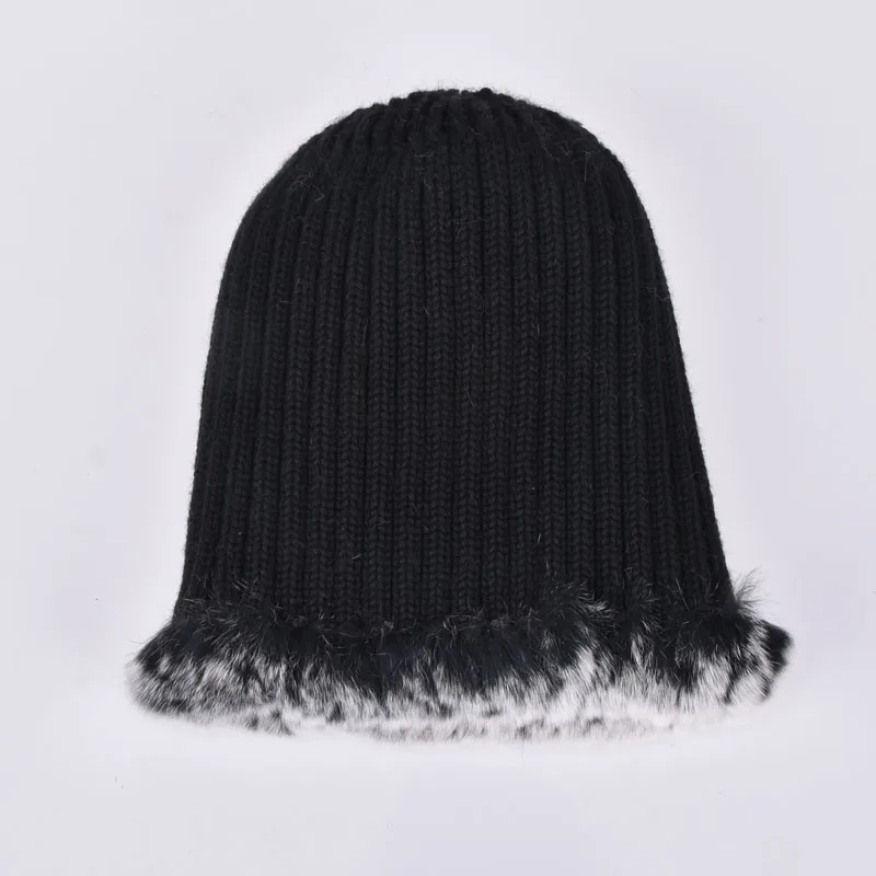 Зимняя женская натуральная шапка из меха кролика рекс Полосатый Дизайн Женский