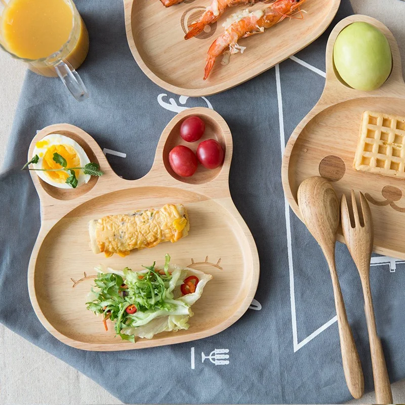 

Wooden Food Tray for Kids, Animal Wooden Dinner Plate Food Tray,Snack Wooden Plate