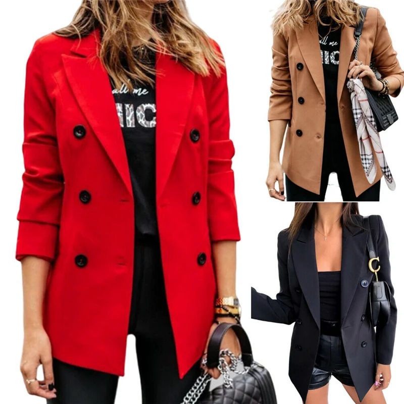Модный женский блейзер с длинным рукавом пиджак Женский красный хаки черный
