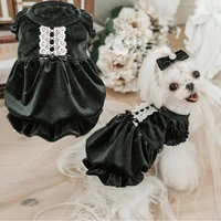soft pleuche handmade luxury dog dress black pet clothes skirt for small dog puppy dress cat costume maltese teddy yorkie poodle