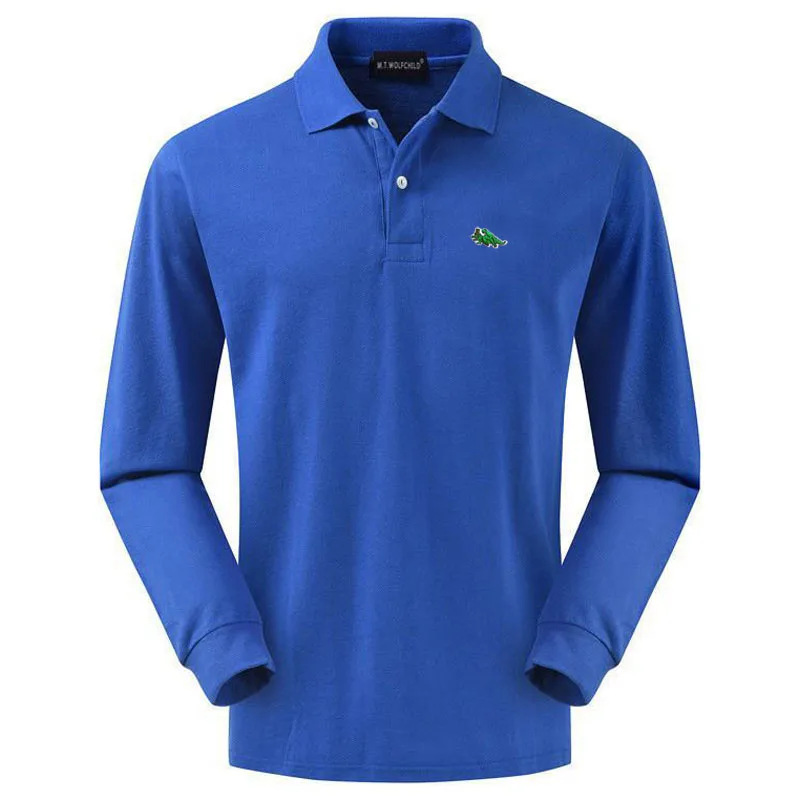 Мужская рубашка-поло с вышивкой и длинным рукавом из натурального хлопка | одежда