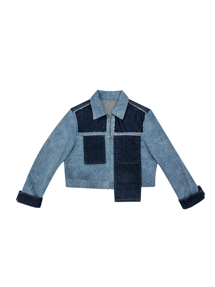 

Short Jeans Coat Women's 2021 Spring and Autumn Fried Street Design Stitching Jacket Top Denim Plus Size Jacket Women