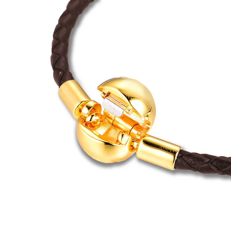 

100% 925 Sterling Silver Jewelry Dark Coffee Leather Shine Clip Bracelets Free Shipping