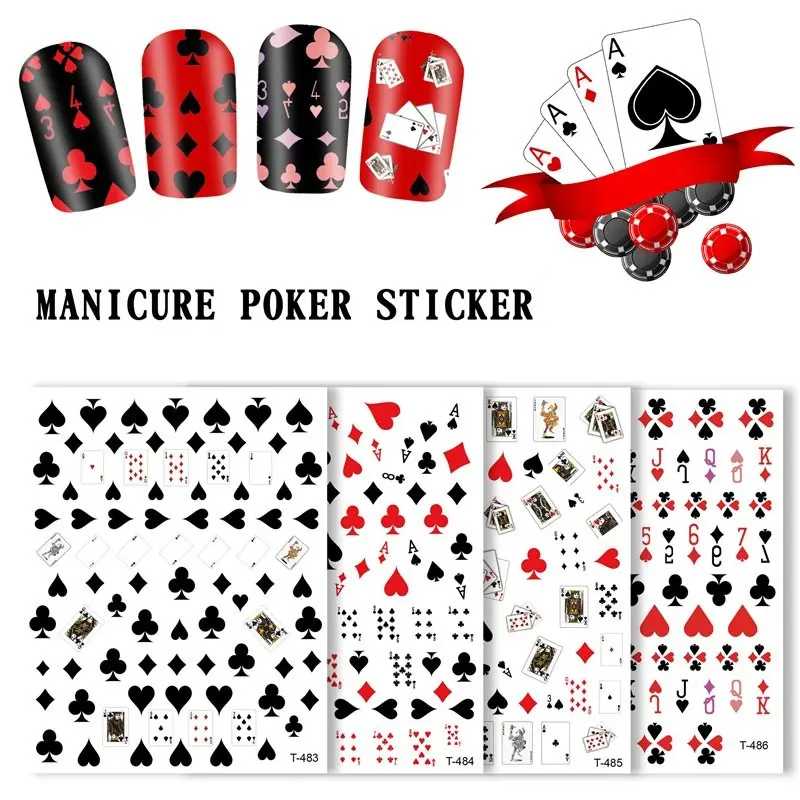 Переводные наклейки для ногтей 2 листа с игральными картами инструменты