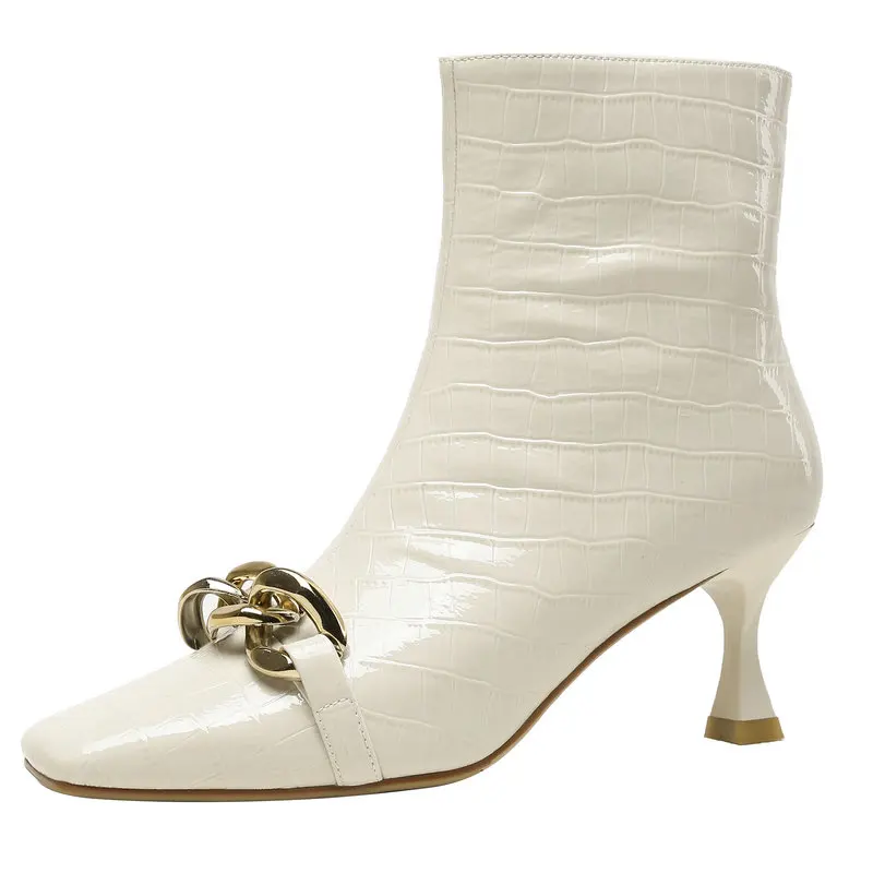 

Pointed Toe Thin Heels Women Ankle Boots Sexy Fashion Flower Stretch Boots Office Party Autumn Winter Zipper Shoes Woman