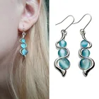 Женские серьги с бусинами, длинные серебристые серьги-подвески с синим лунным камнем