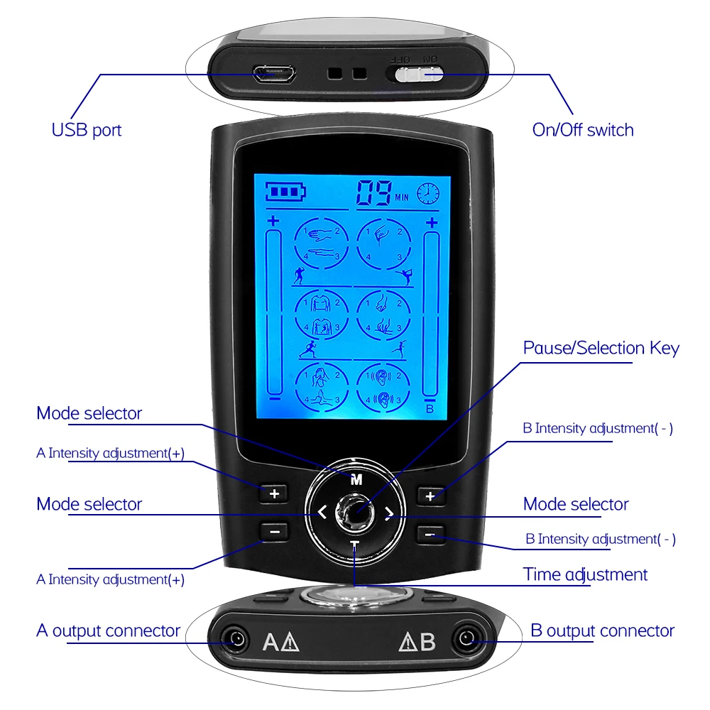 Перезаряжаемый Электрический аппарат для облегчения боли 16 режимов переносной