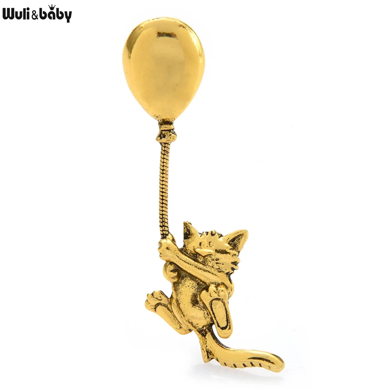 

Wuli&baby Vintage Carry Balloon Fly Cat Brooches For Women Very Cute Little Kitty Pets Animal Party Casual Brooch Pin Gifts