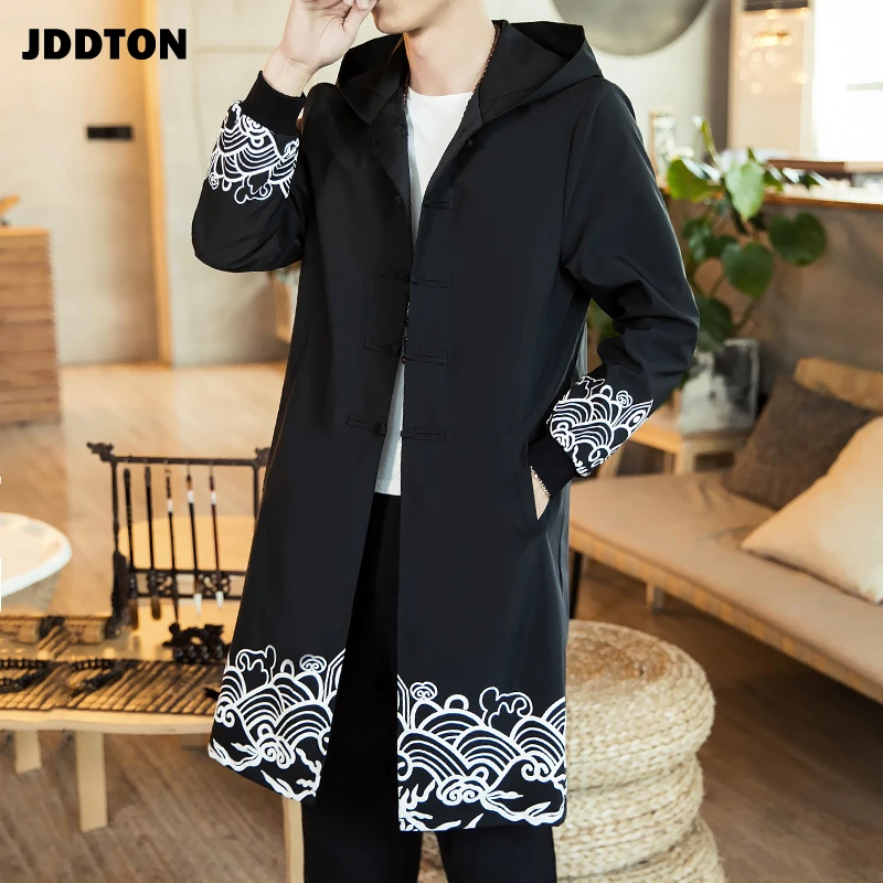 JDDTON весеннее мужское хлопковое кимоно с принтом свободный модный длинный
