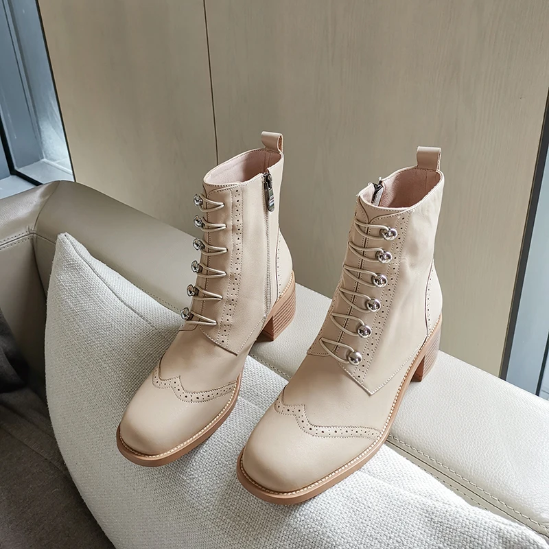 Женские ботильоны из коровьей кожи на высоком каблуке с квадратным носком и