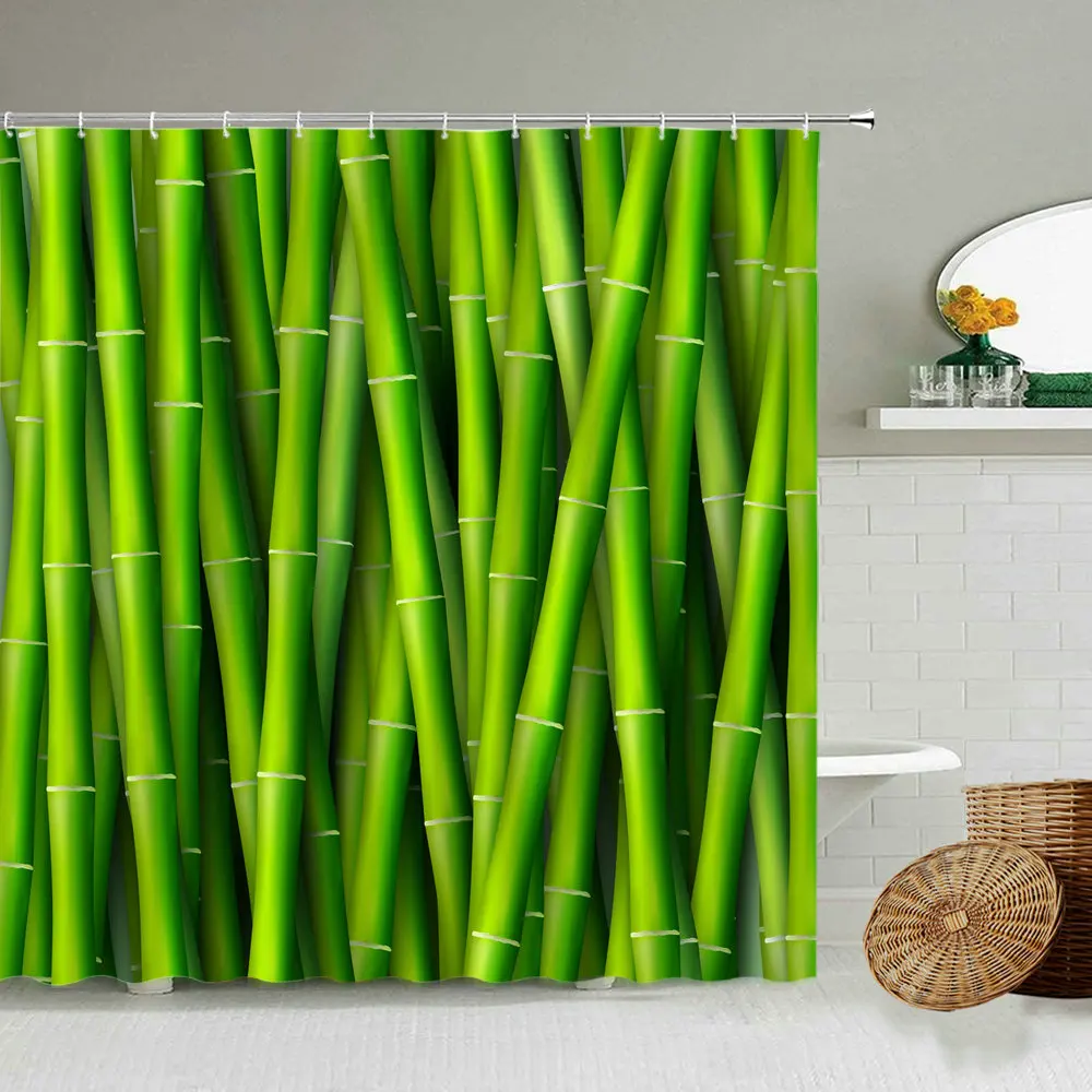 

Водонепроницаемая 3d-занавеска для душа, занавеска для душа с рисунком зеленого бамбукового леса, с рисунком природного ландшафта, с крючком...