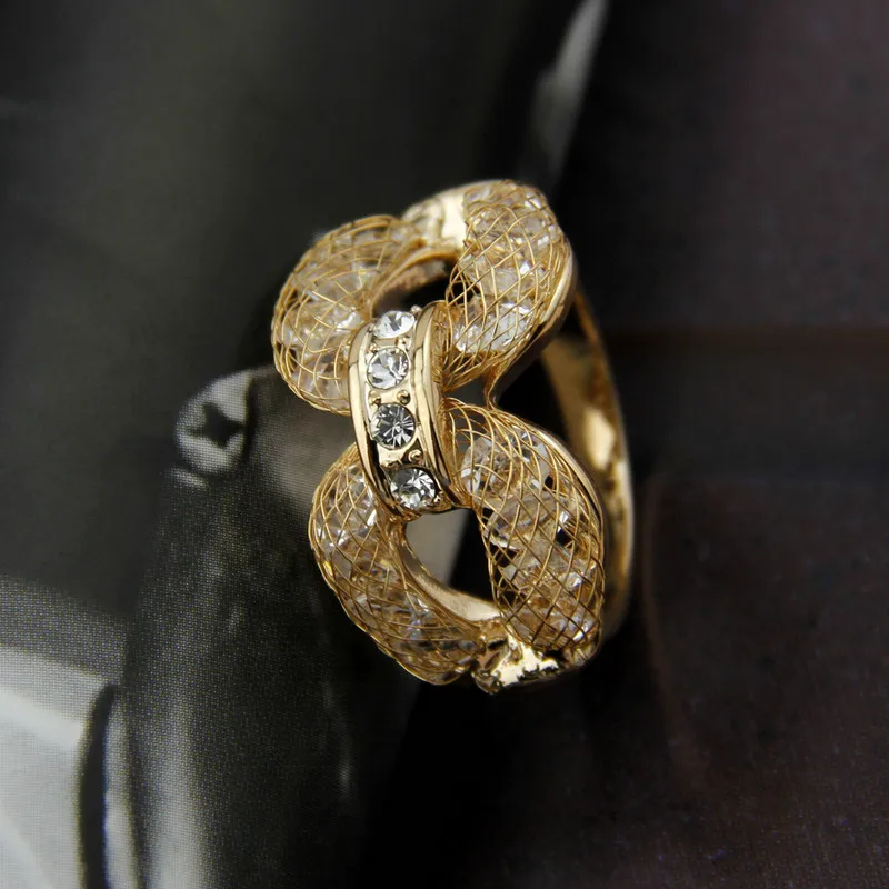 Распродажа по низкой цене золотого цвета Блокировка провода сетка кольцо