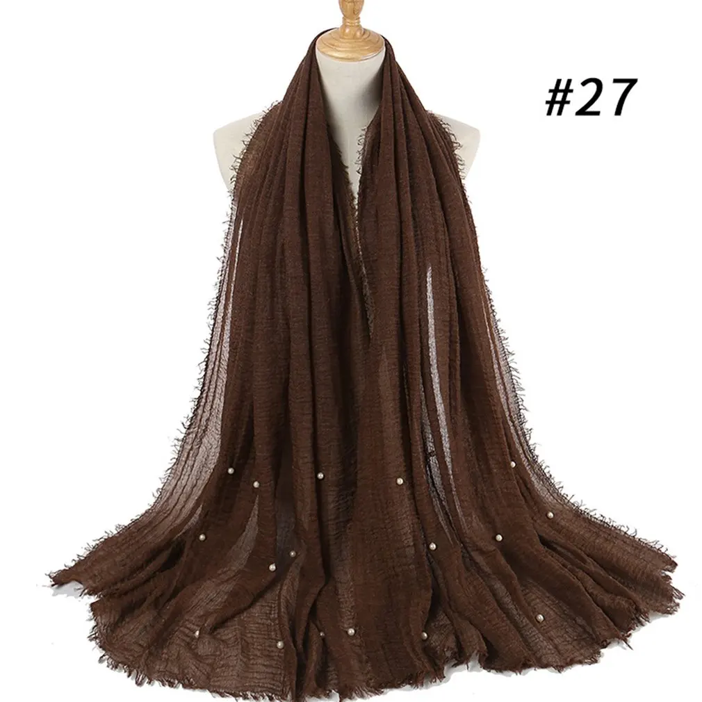 

Fashion Bubble Cotton Beads Wrinkle Scarf Shawl Plain Crumple Pearl Wrap women Foulard Pashmina Muslim Headband Hijab