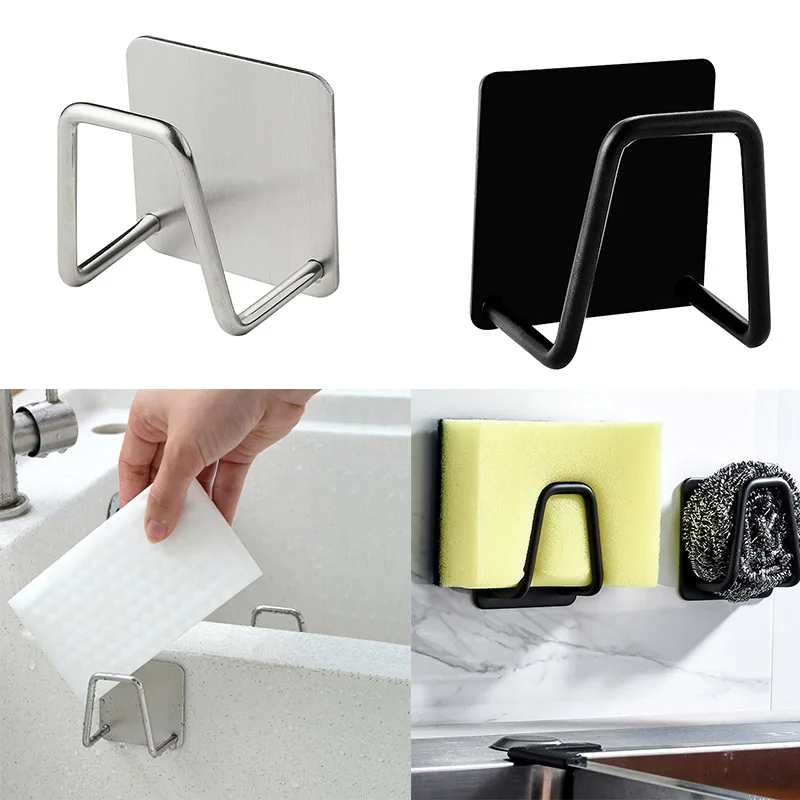 

Kitchen Stainless Steel Sponges Holder Drain Drying Rack Self Adhesive Sink Shelf Kitchen Accessories Storage Organizer Gadgets