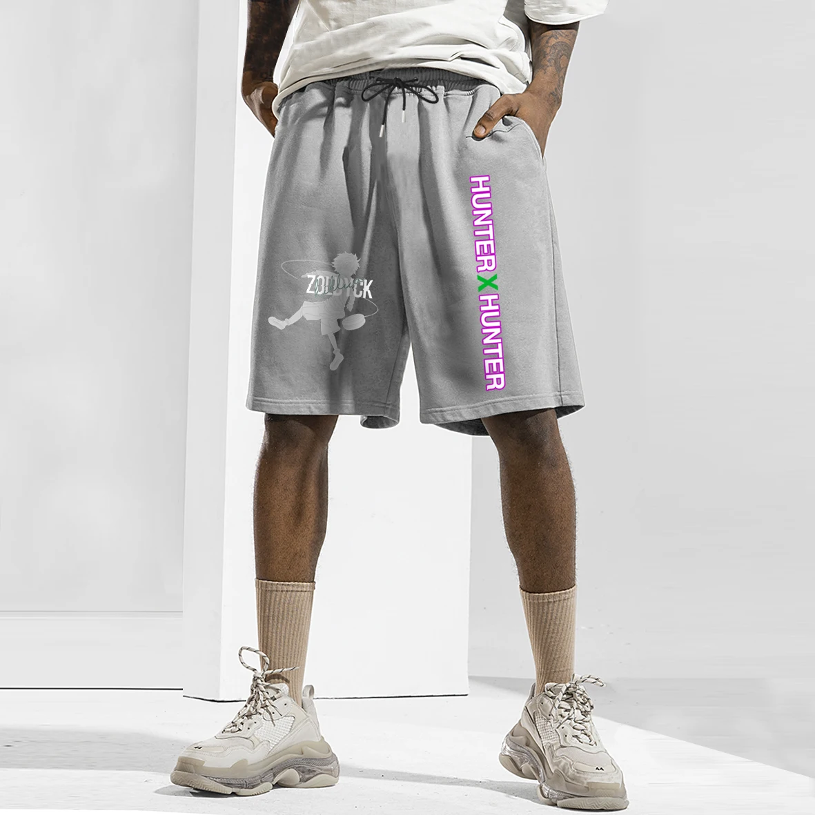 

HUNTER X HUNTER Japanese Anime Men Running Sport Shorts Men Casual Shorts Summer New 100% Cotton Male Printing Drawstring Shorts