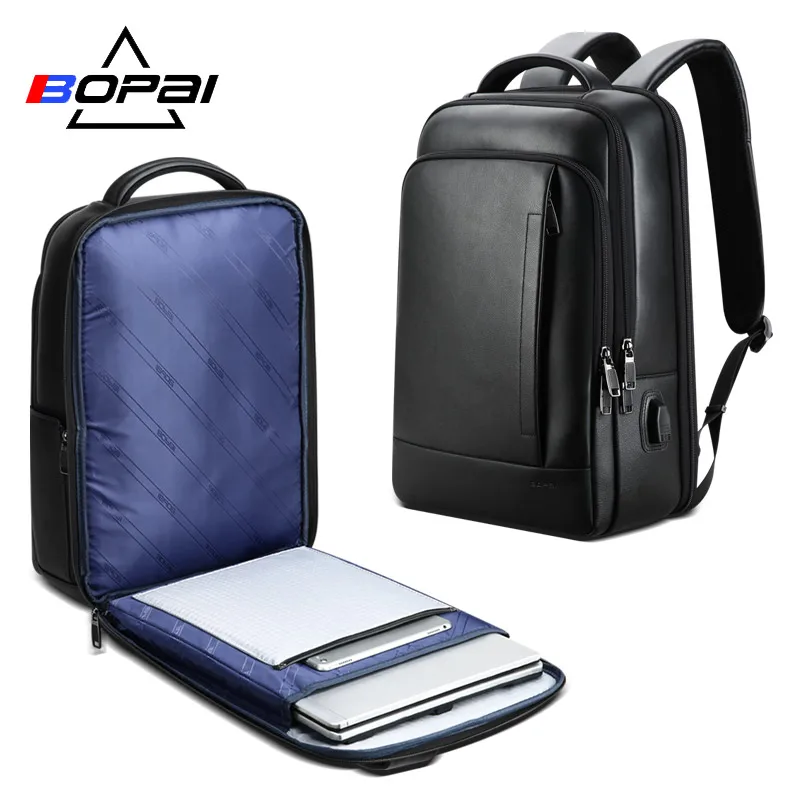 BOPAI рюкзак для ноутбука из натуральной кожи модный бизнес мужской компьютер usb
