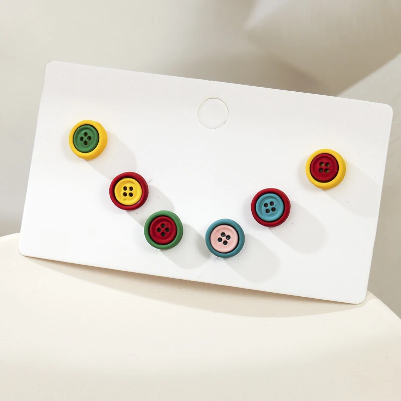

2021 Hot Korean Cute 6 Pcs/Set Colorful Buttons Stud Earring For Women Simple Female Jewelry Birthday Party Child Gifts