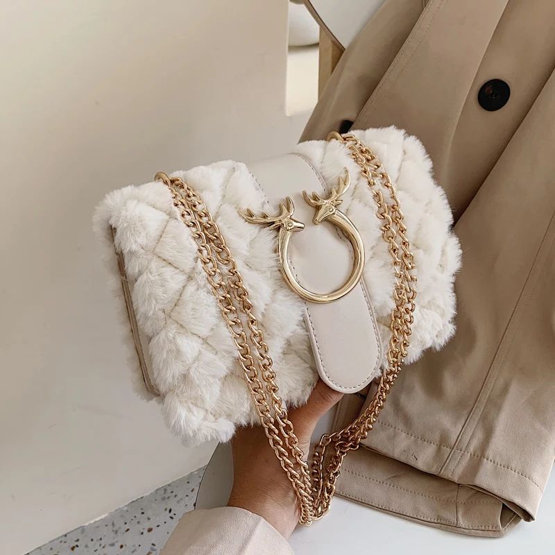 Женская зимняя мягкая Наплечная Сумка из искусственного меха клетчатая плюшевая