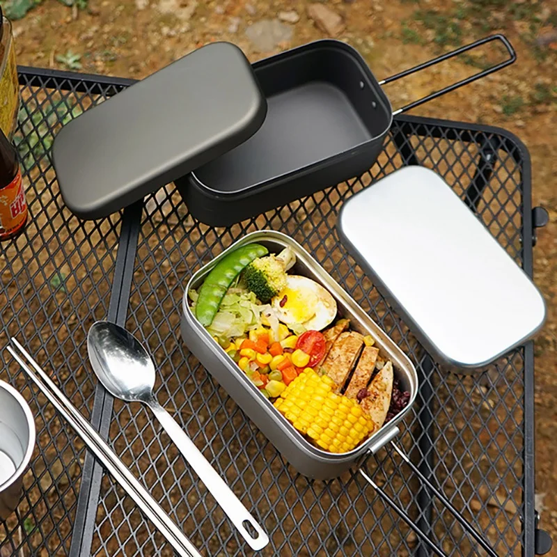 Рисоварка алюминиевый прямоугольный Ланч бокс складная ручка для кемпинга