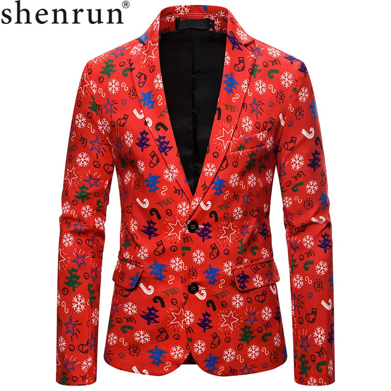 Мужской пиджак в стиле Санта Клауса Shenrun повседневный приталенный красного цвета