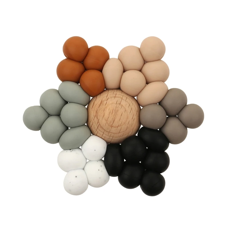 

1PC Baby Teether Gym Play Beech Toy Teething Bracelet Pendant Food Grade Silicone Beads Montessori Baby Products Toys