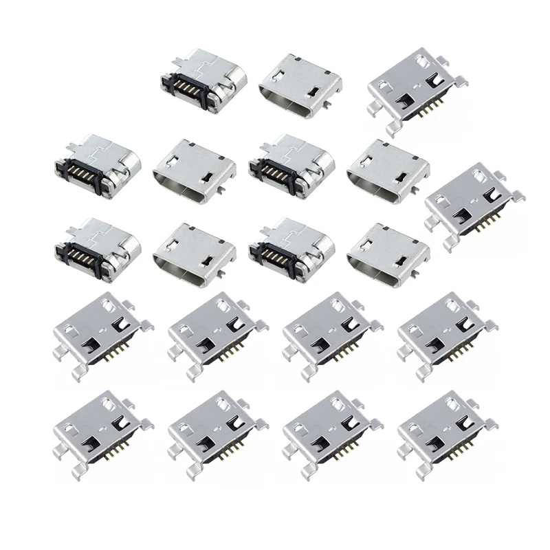 

20 Pcs Type B Micro-USB 5 Pin Female Jack Socket Charger Mount Receptacle Connector, 10 Pcs 8X6x3mm & 10 Pcs 11X7X2 Mm
