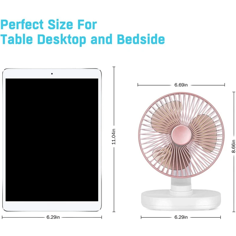 

USB Oscillation Mini Desk Fan Small Quiet Table Fan with 4 Speeds USB Rechargeable Battery Operated Personal Fan