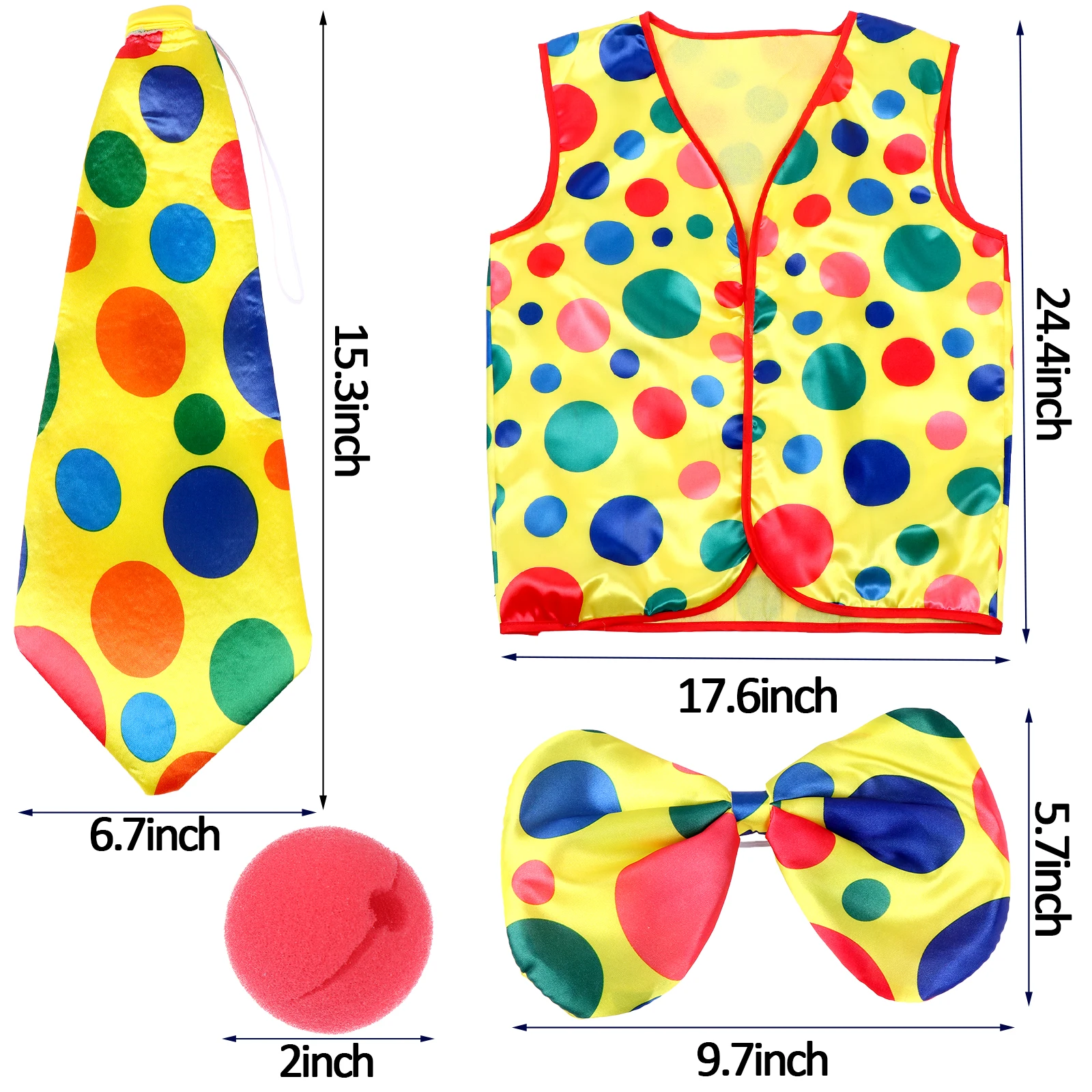 6 шт./компл. клоунские костюмы поставки-клоуна Жилет с красным носом Радужный