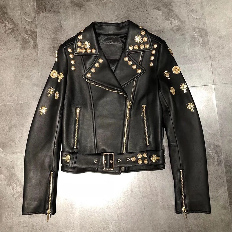 

Spring Coat Women Mujeres Abrigos 2023 New Heavy Clothes Genuine Leather Jacket Short Female Import Real Sheepskin With Rivet