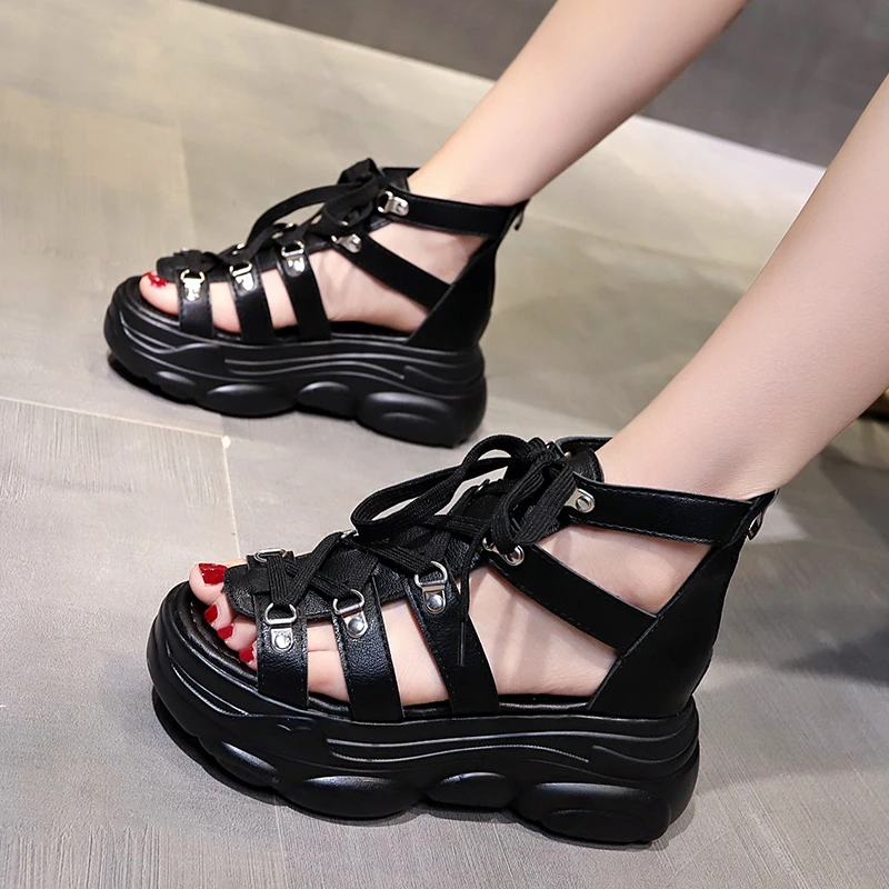 

Women Summer Sandals Wedges Heels Open Toe High Heel Platform Leather Sandals Female Plus Size Leopard Shoes