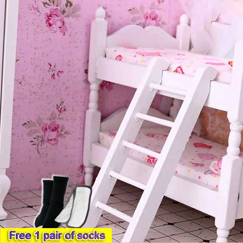 

[Free Shipping]Miniature Food And Play Children's Double Bed Double-layer Two-layer OB11 Doll House Room Decoration Accessories