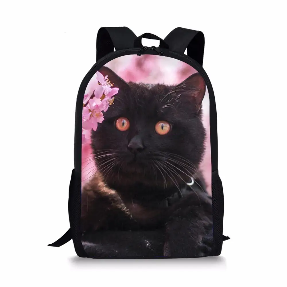 Children's School Backpack Black Cats Pattern Students Book-bags Flower Animal Design Back to School Satchecl Schoolbags