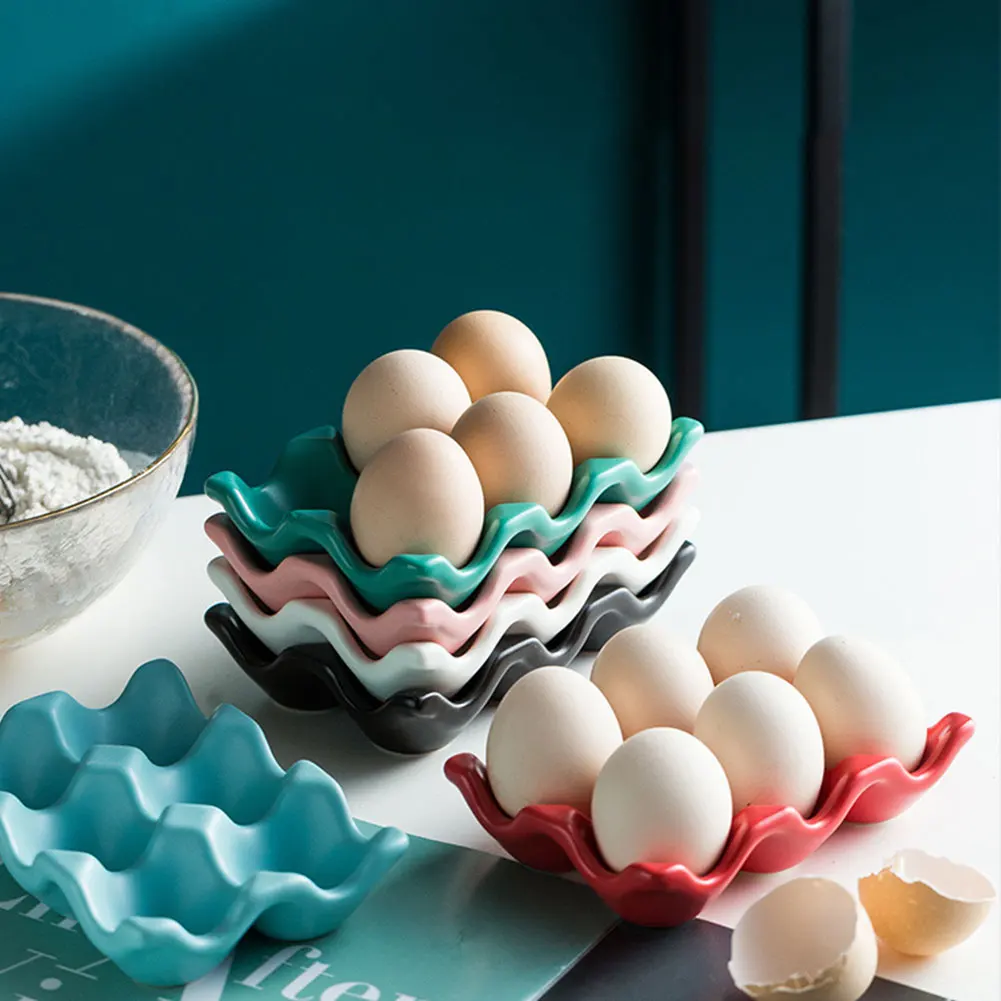 

Egg Tray Ceramic Egg Holder Egg Storage Container Porcelain Dispenser Organizer Anti-Slip 6 Grids For Kitchen Countertop Fridge