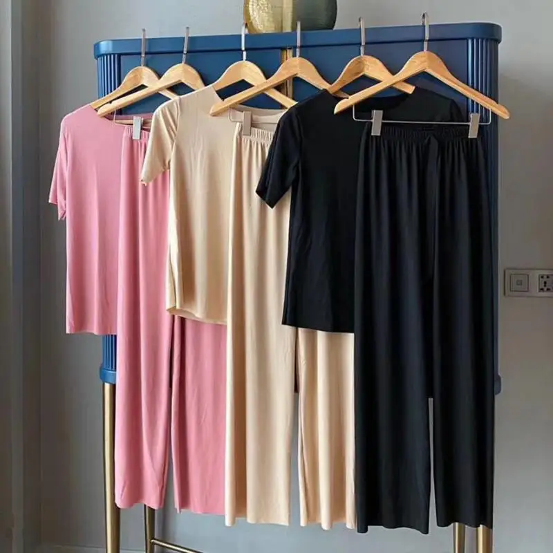 

Short Sleeve Pyjamas Sleep Suit Pour Femme Loose Pajamas Set Women Outfits 2PCS Top&Pants Summer Comfy Sleepwear Casual Homewear