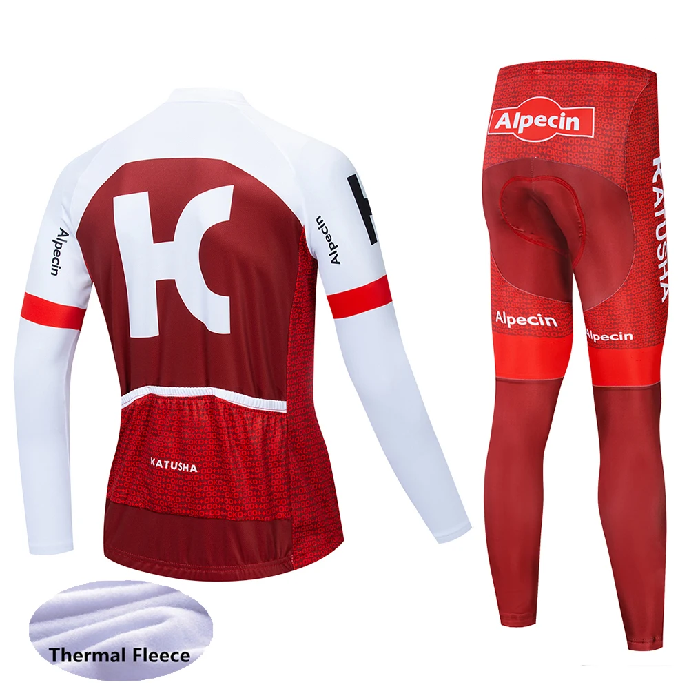 2019 Команда Катюша с длинным рукавом Зимний термальный флис Велоспорт Джерси