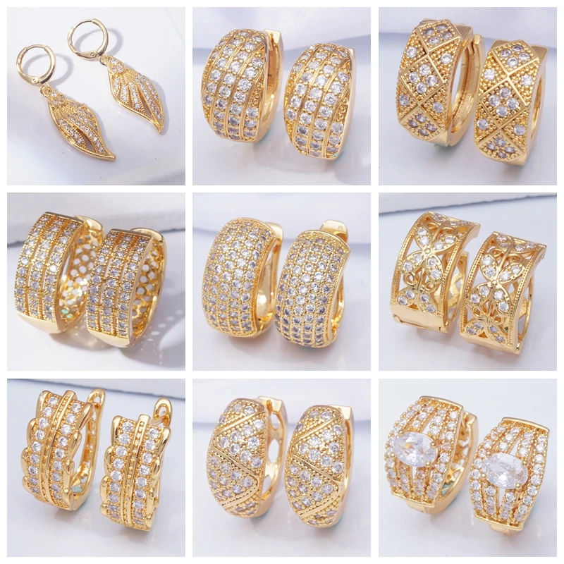 

Indian Jewelry Luxury Designer Gold Color Earrings AAA Cubic Zirconia Small Hoop Earrings for Women New 31 Different Styles