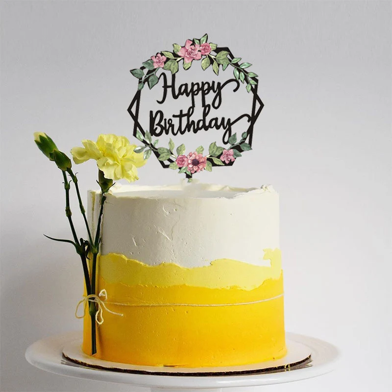 Акриловый топпер для торта на день рождения с черным золотым растением чашка