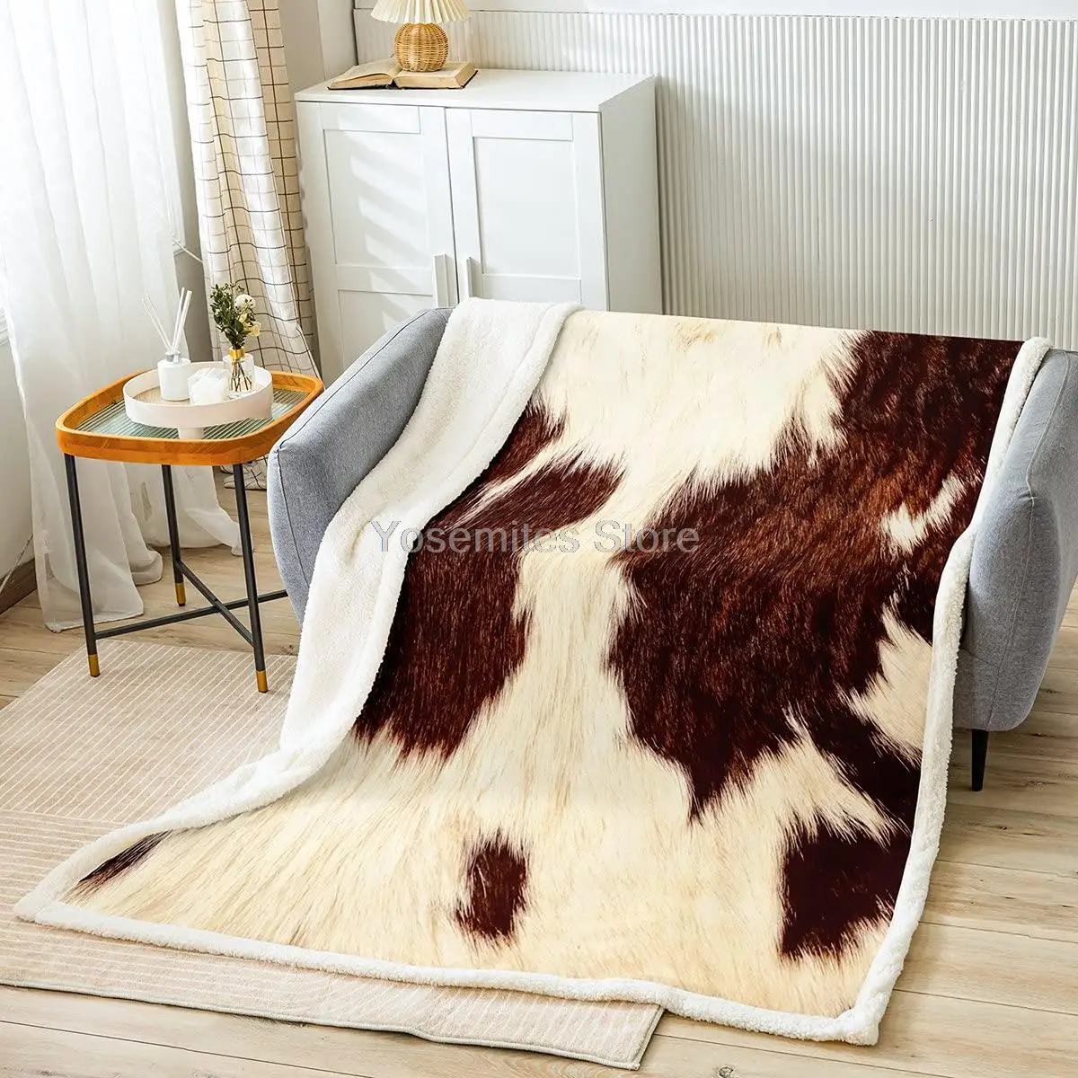 

Castle Fairy Cow Skin Blanket Throw 90x90 Photo of Cowhide Fur Sherpa Blanket Sofa Bed Living Room,Farmhouse Animal Hair Cow Ski