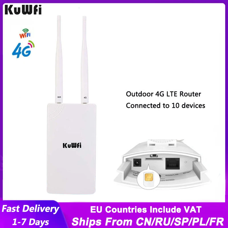 KuWFi-enrutador WIFI 4G para exteriores, Router inalámbrico de 150Mbps, CAT4 LTE, con tarjeta SIM externa, 2 antenas, puerto LAN RJ45, para cámara IP