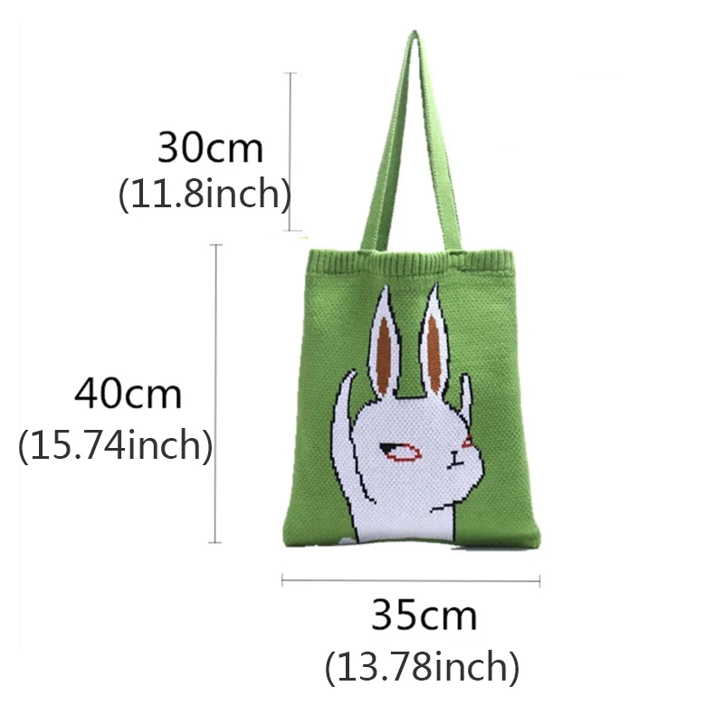 

Female Kawaii Korean Cartoon Top-handle Tote Bag Women Casual Soft Knitting Woolen High Street Japanese Anime Big Size Handbag