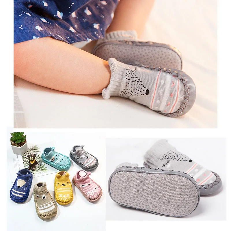 Детские носки с резиновой подошвой для девочек обувь новорожденных Осень зима